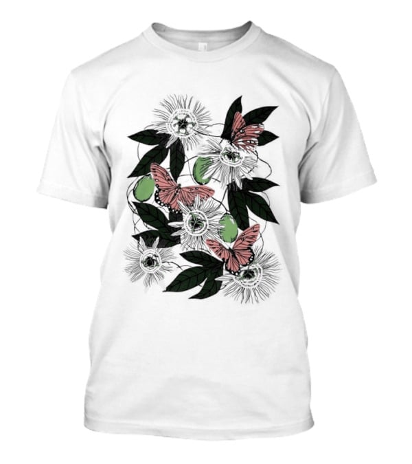 Passion Flower Pistachio Incarnata Red Butterflies Adult T-Shirt