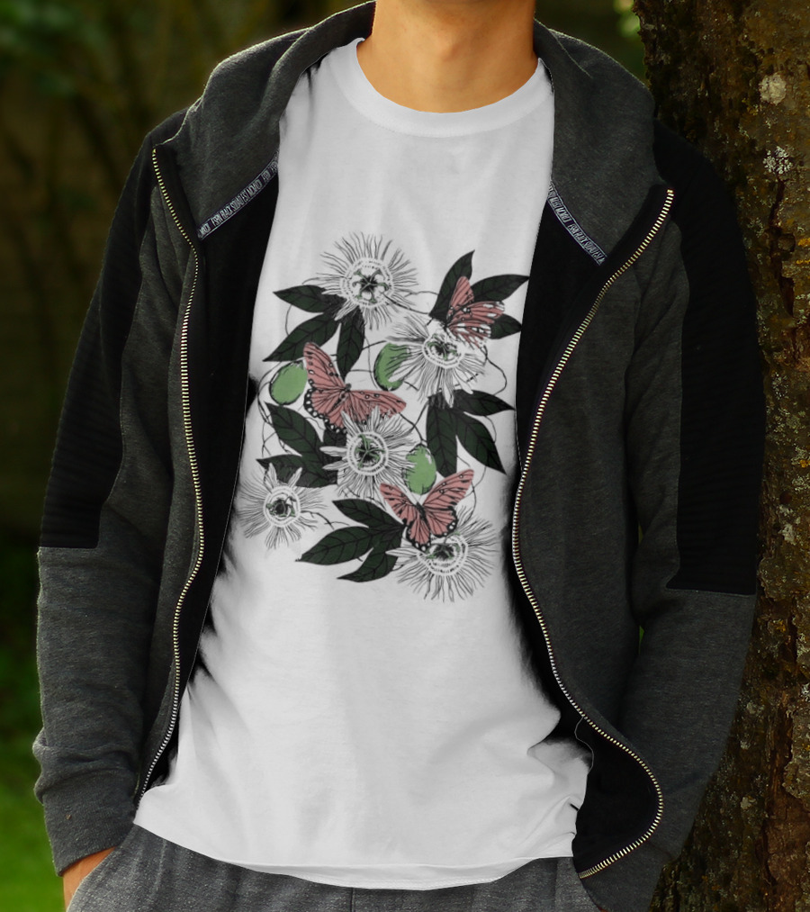 Passion Flower Pistachio Incarnata Red Butterflies Adult T-Shirt