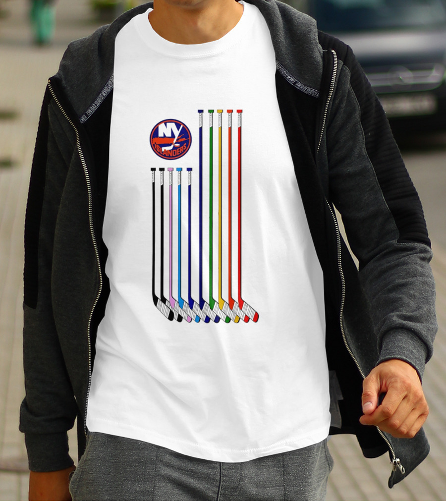 NY Islanders Hockey Pride LGBT Rainbow Sticks T-Shirt