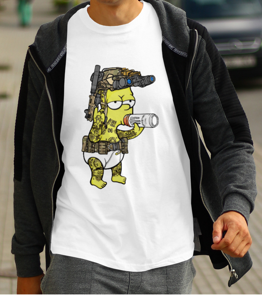 Bart Simpson Tactical Gear Night Vision Tattoo Parody Yung Bart T-Shirt