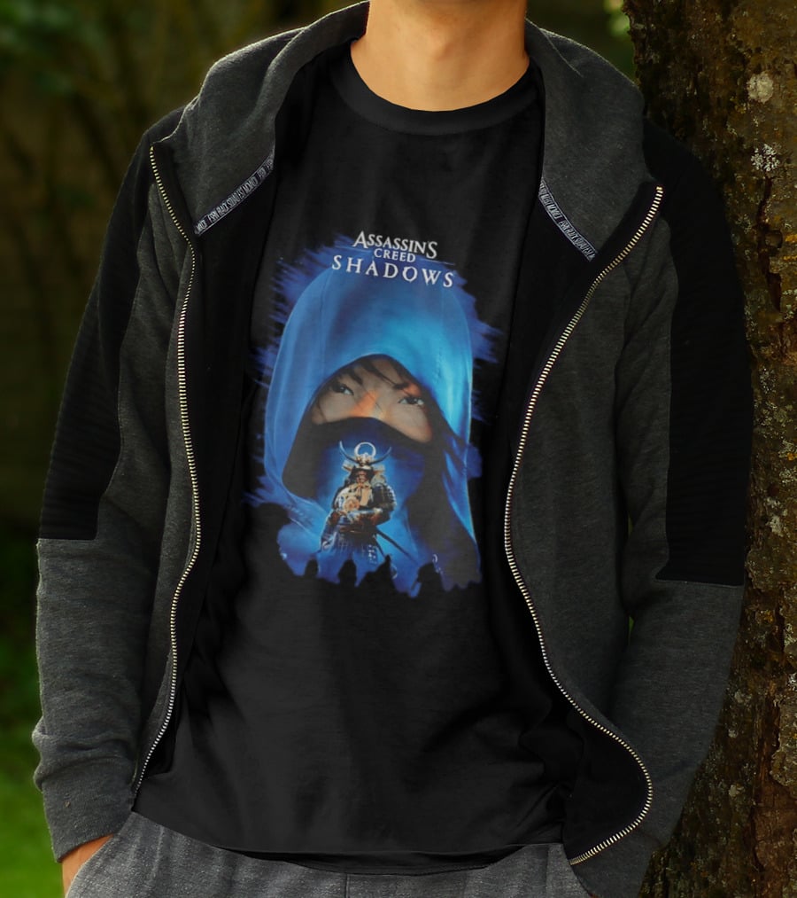 Assassin's Creed Shadows Blue Cloaked Figure With Samurai Warrior T-Shirt