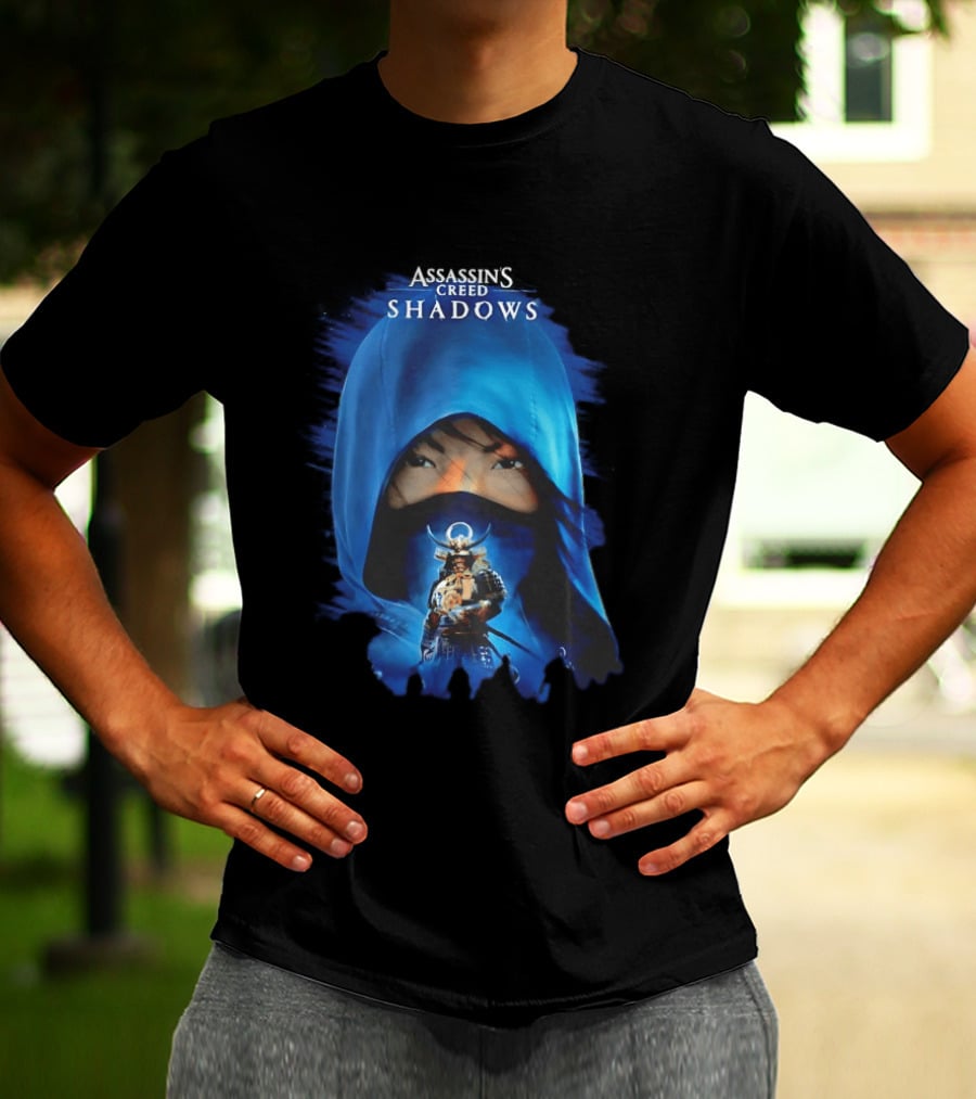 Assassin's Creed Shadows Blue Cloaked Figure With Samurai Warrior T-Shirt