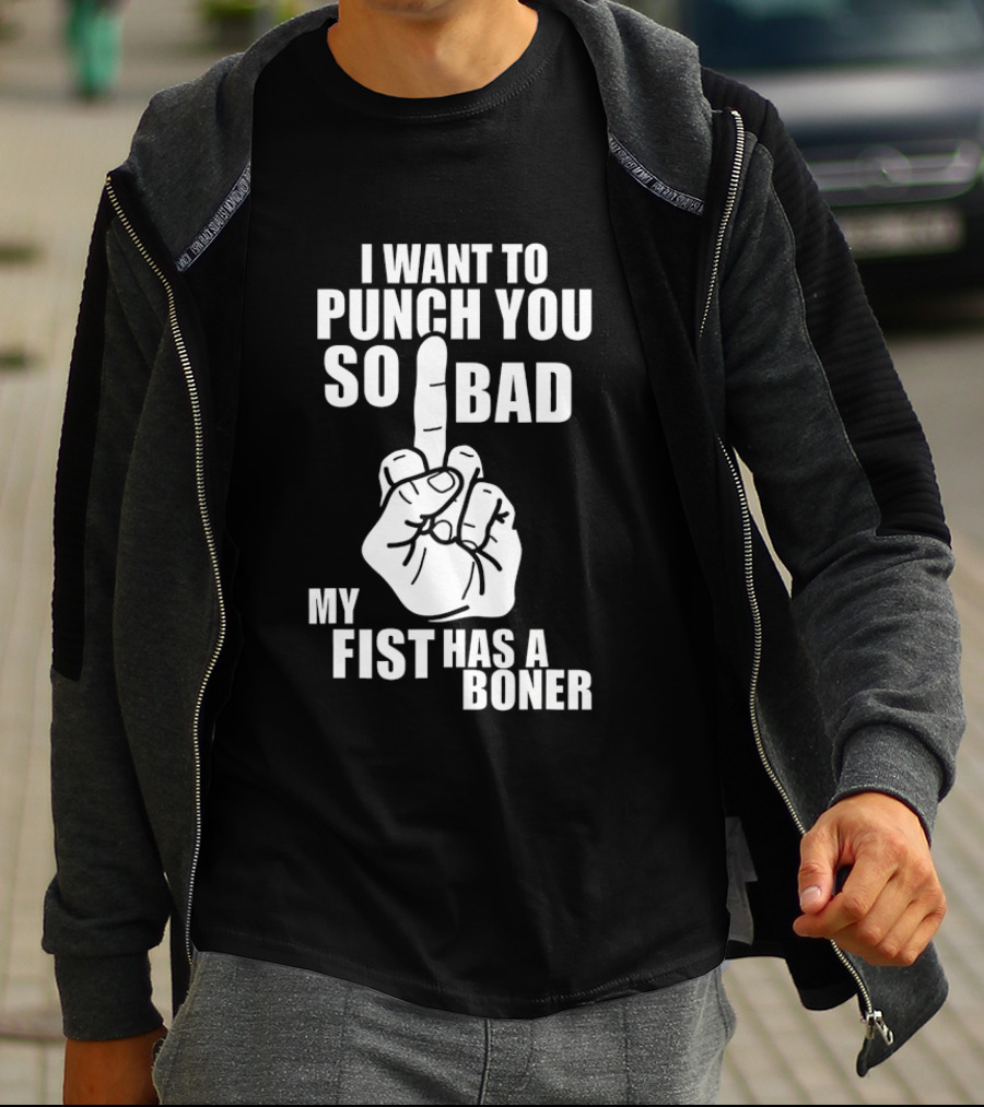 I Want To Punch You So Bad My Fist Has A Boner Middle Finger Gesture T-Shirt