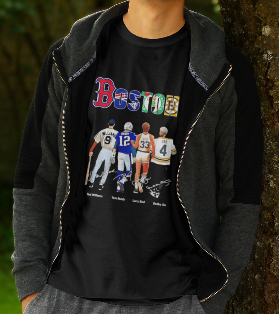 Boston Sports Icons Ted Williams Tom Brady Larry Bird Bobby Orr T-Shirt