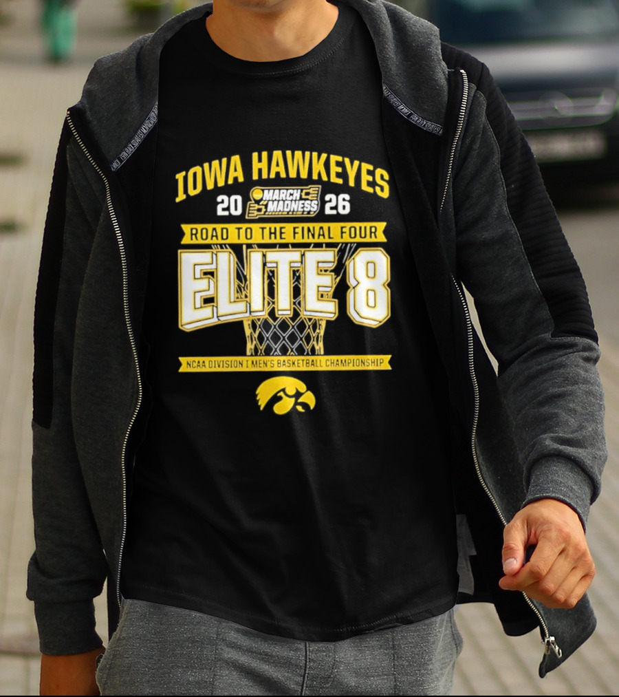 Iowa Hawkeyes 2026 Road To The Final Four Elite 8 NCAA Division I Men's Basketball Championship T-Shirt