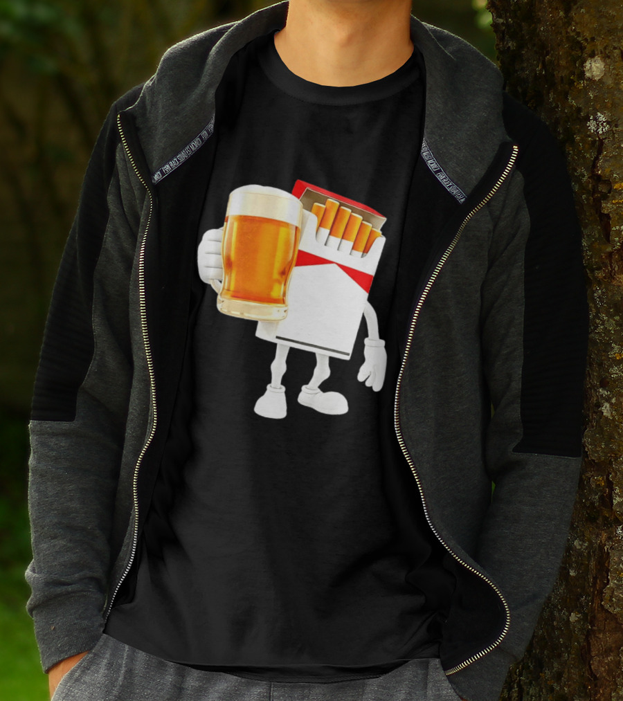 Pack Of Cigs With Beer Drinking Beer Smoking Cigarettes T-Shirt