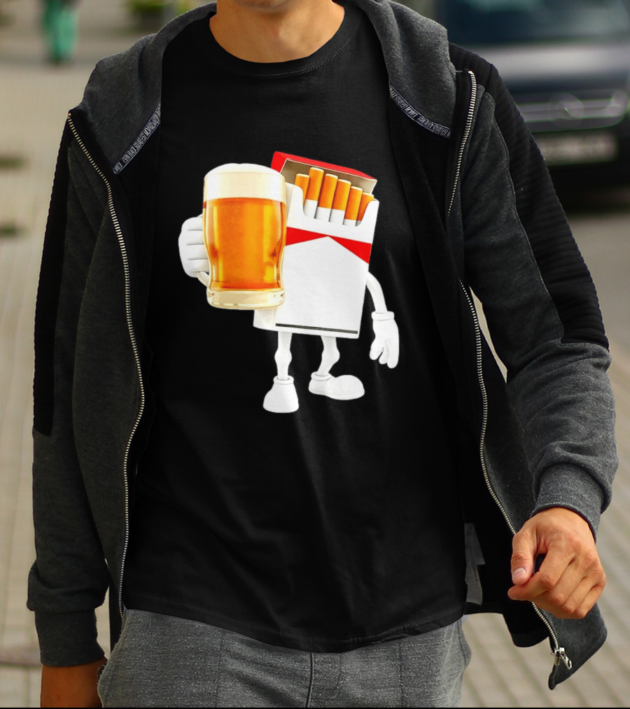 Pack Of Cigs With Beer Drinking Beer Smoking Cigarettes T-Shirt
