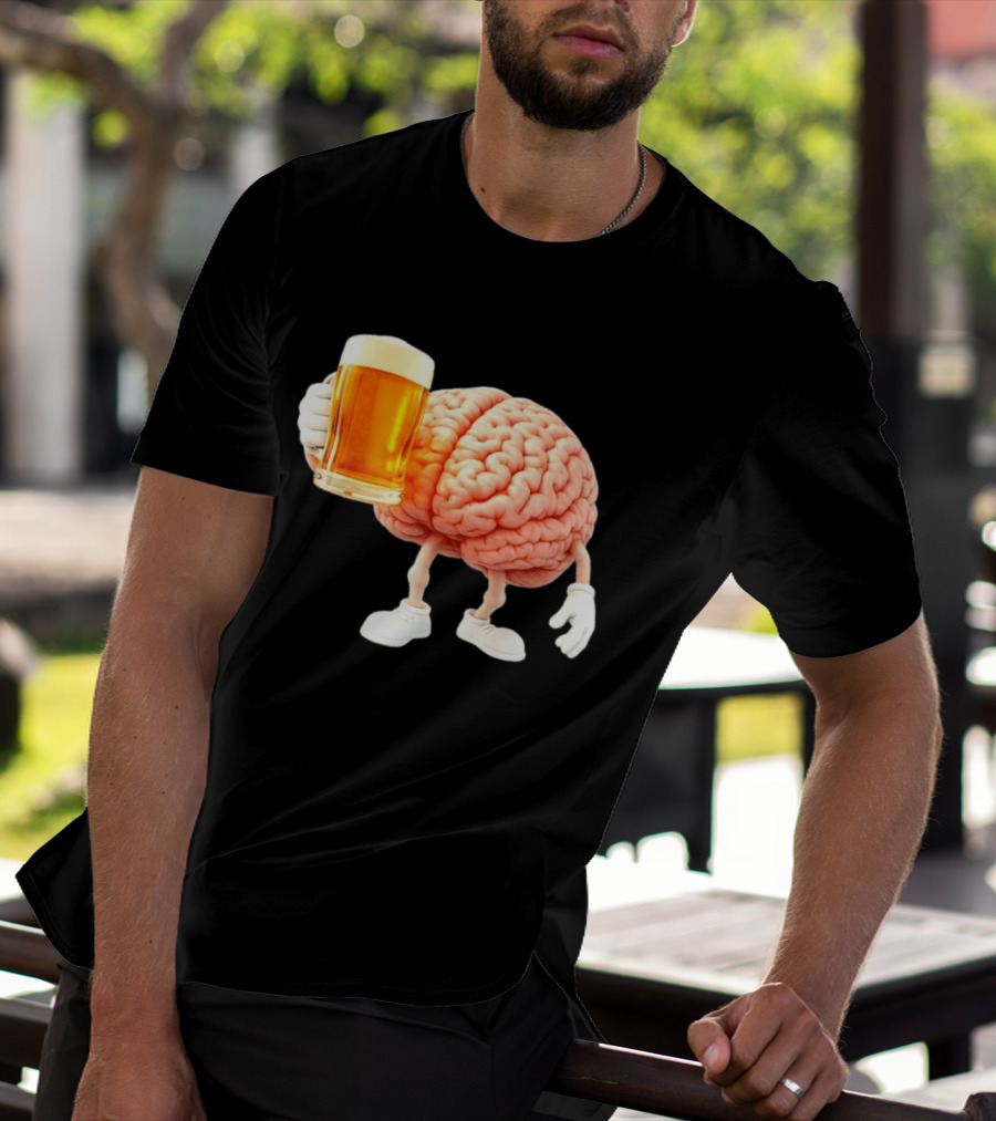 Brain Holding Beer Meme Fun Drinking Humor T-Shirt