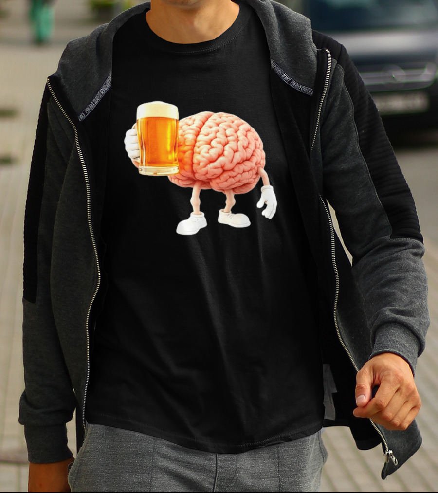 Brain Holding Beer Meme Fun Drinking Humor T-Shirt