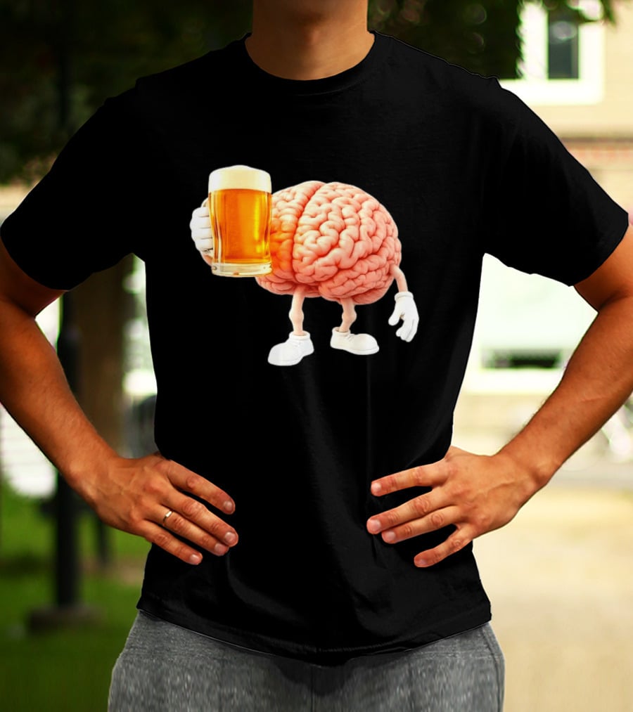 Brain Holding Beer Meme Fun Drinking Humor T-Shirt