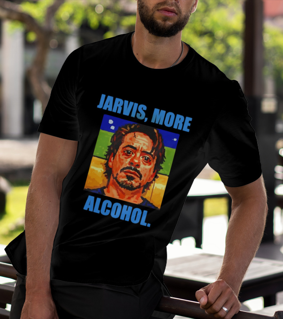 Jarvis More Alcohol Meme Iron Man Portrait Pop T-Shirt