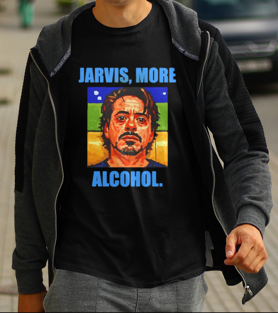 Jarvis More Alcohol Meme Iron Man Portrait Pop T-Shirt