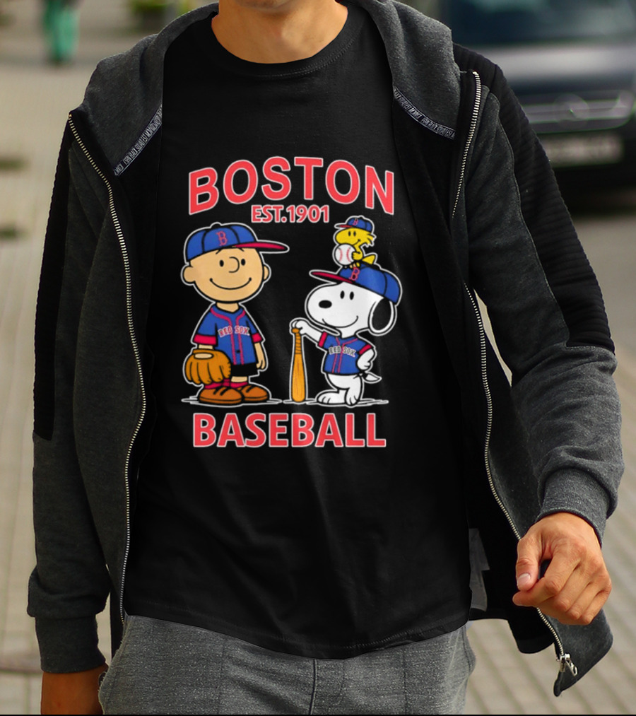 Boston Baseball Charlie Brown Snoopy Red Sox Est 1901 T-Shirt