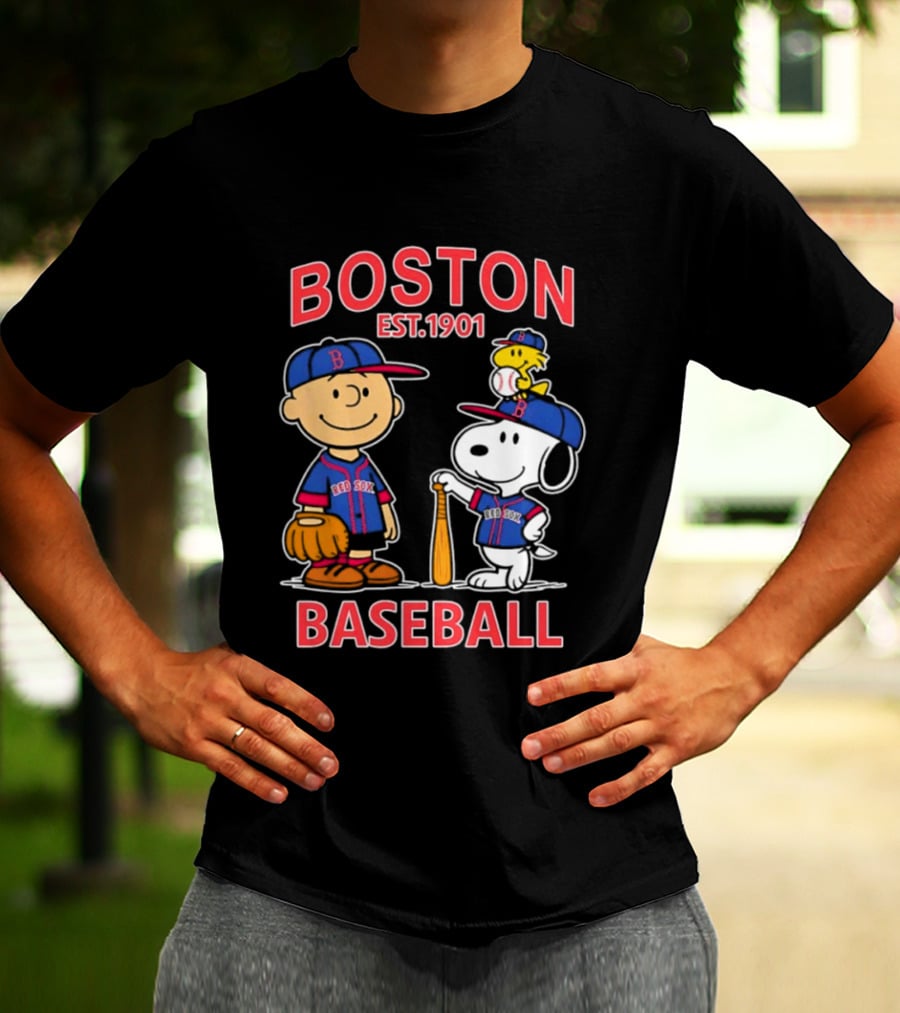 Boston Baseball Charlie Brown Snoopy Red Sox Est 1901 T-Shirt
