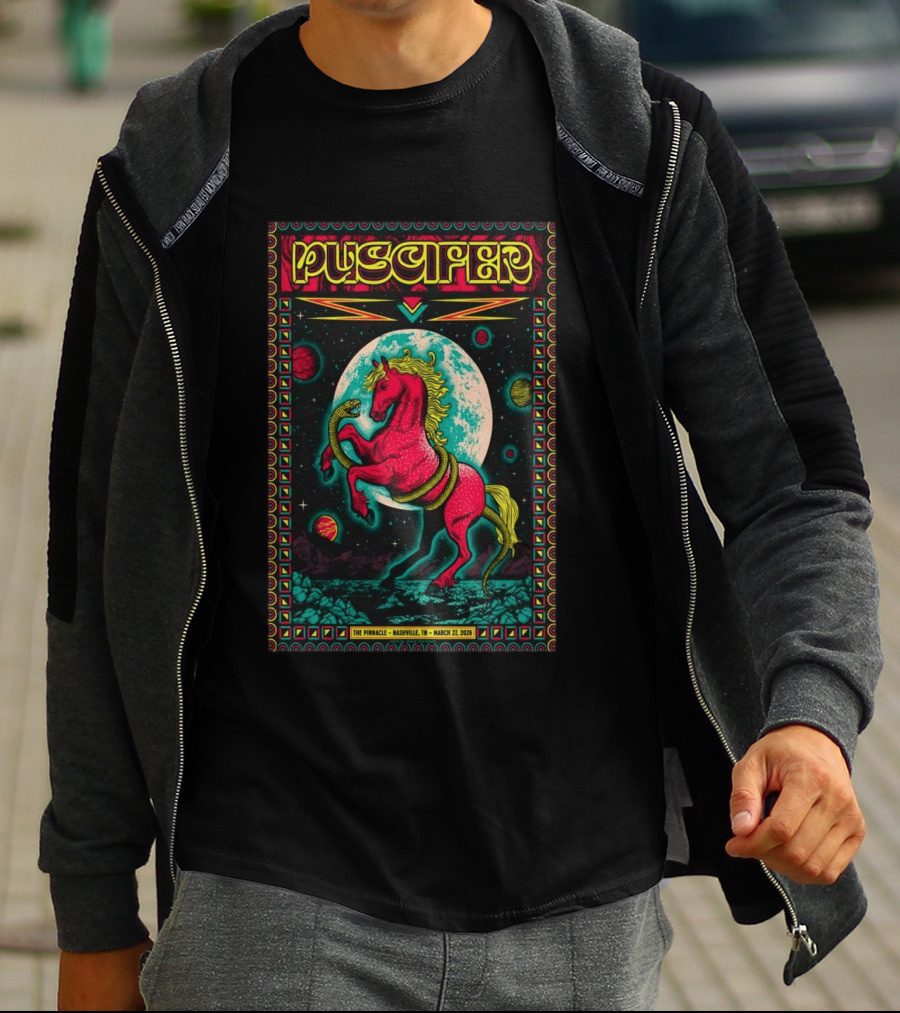 Puscifer The Pinnacle Nashville TN March 27 2026 Psychedelic Unicorn Snake Moon Planets T-Shirt
