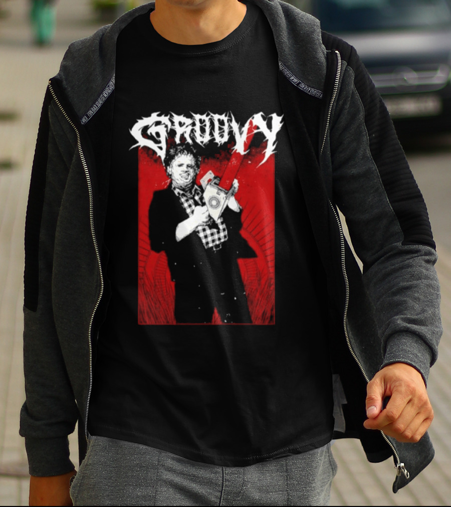 Groovy Metal Leatherface The Texas Chain Saw Massacre Horror T-Shirt