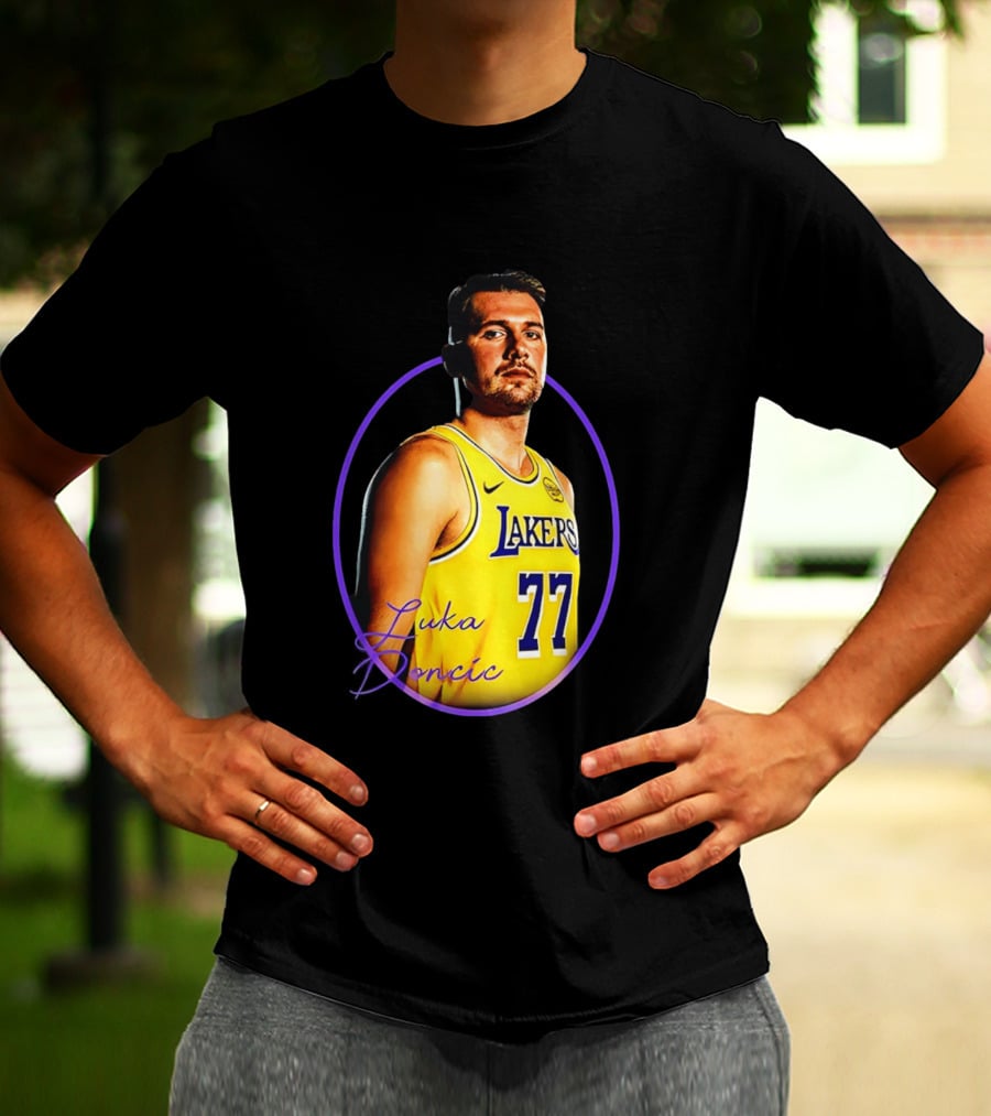 Los Angeles Lakers Luka Doncic 77 Yellow Jersey Image T-Shirt