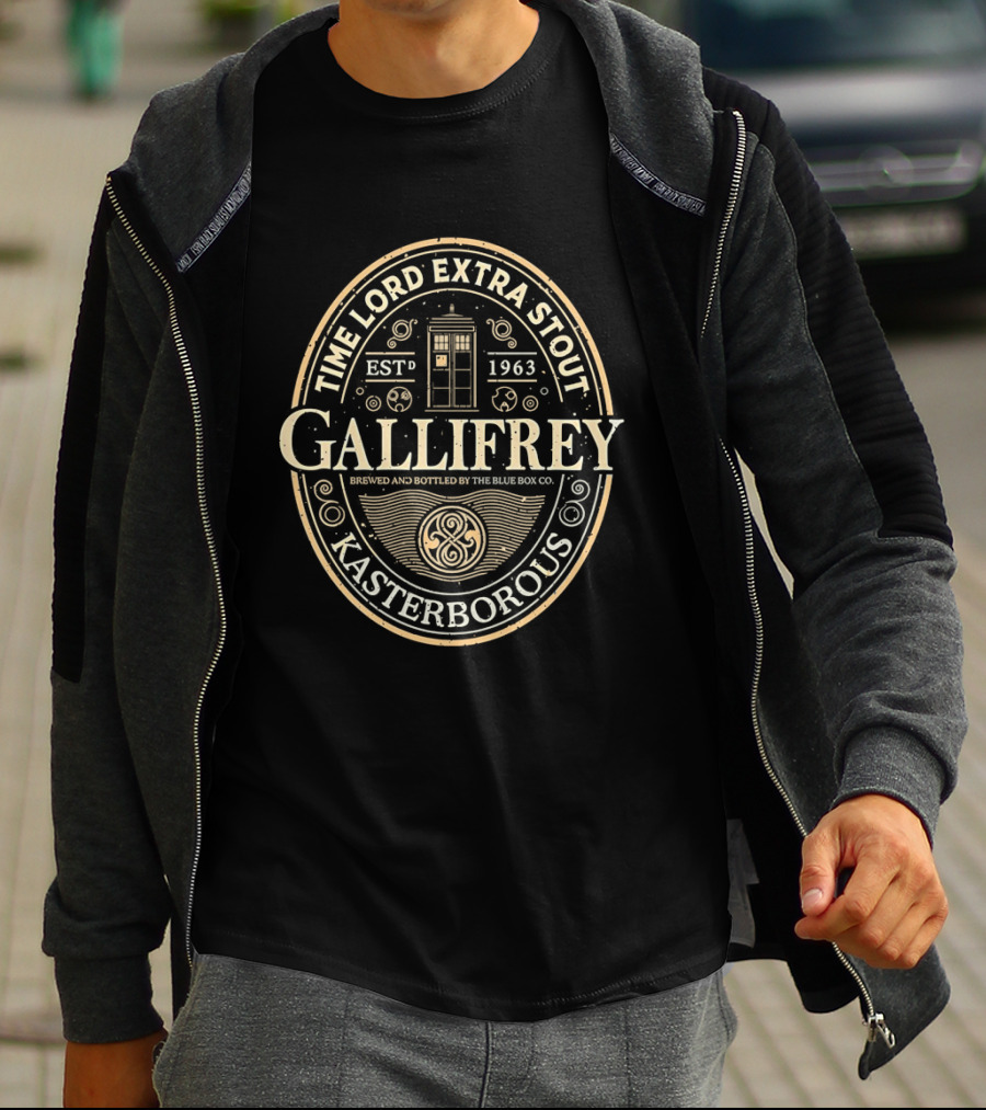 Gallifrey Time Lord Extra Stout Kasterboros Blue Box Co Estd 1963 T-Shirt