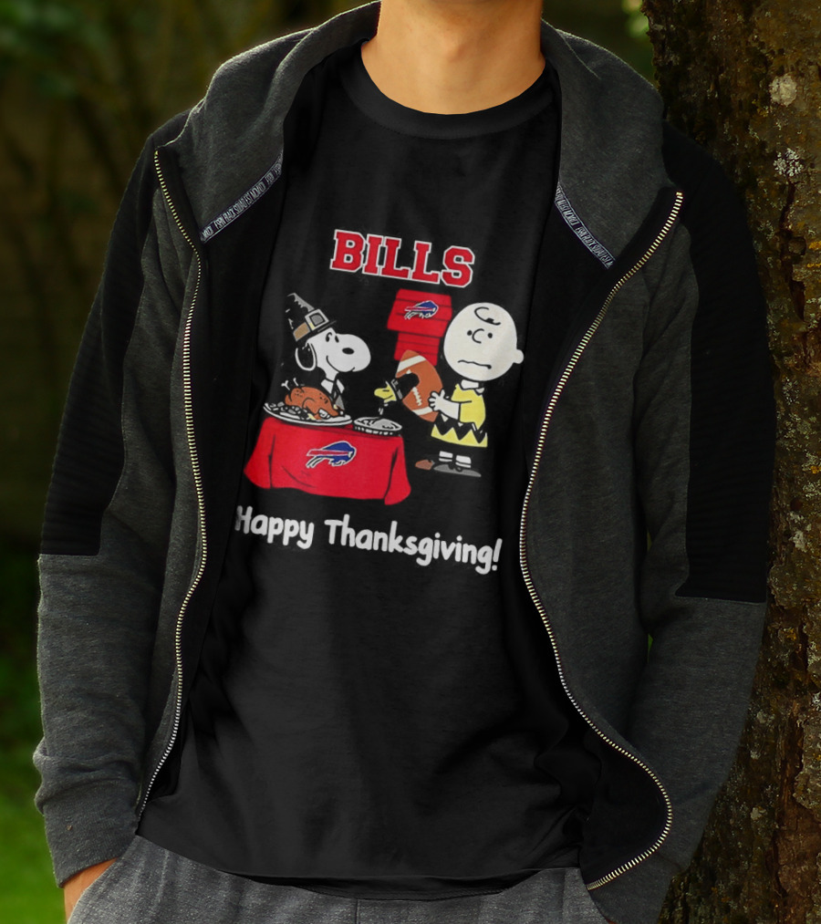 Snoopy And Charlie Brown Celebrate Buffalo Bills Happy Thanksgiving T-Shirt