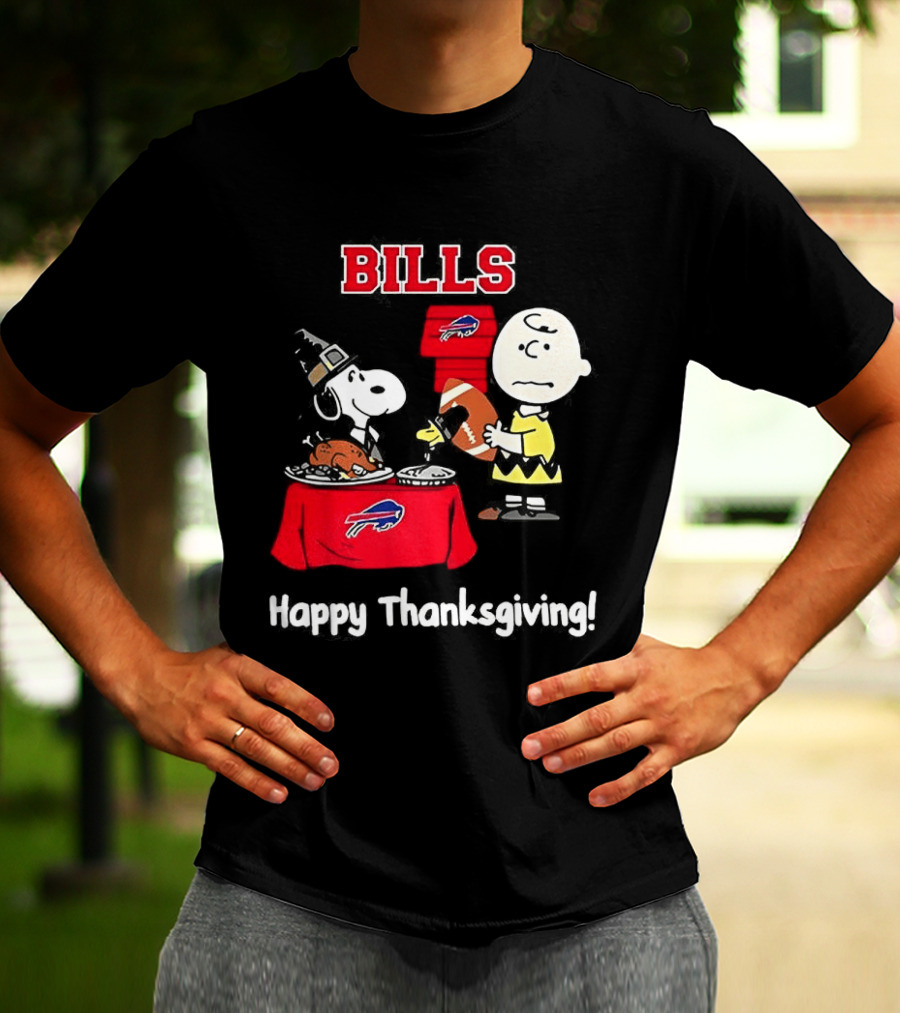 Snoopy And Charlie Brown Celebrate Buffalo Bills Happy Thanksgiving T-Shirt