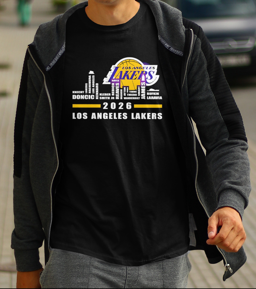 NBA Los Angeles Lakers 2026 Skyline Hayes And Doncic T-Shirt