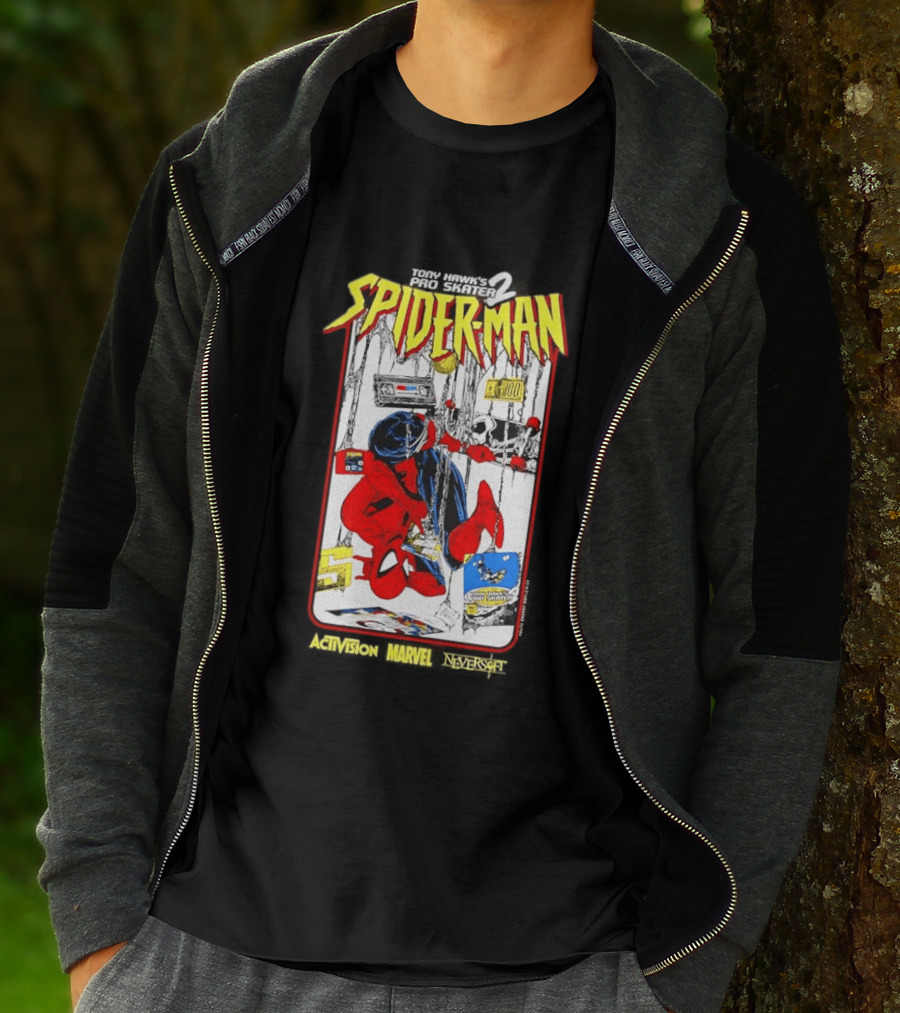 Spider Man Marvel Comics Tony Hawk's Pro Skater 2 Video Game Scene T-Shirt
