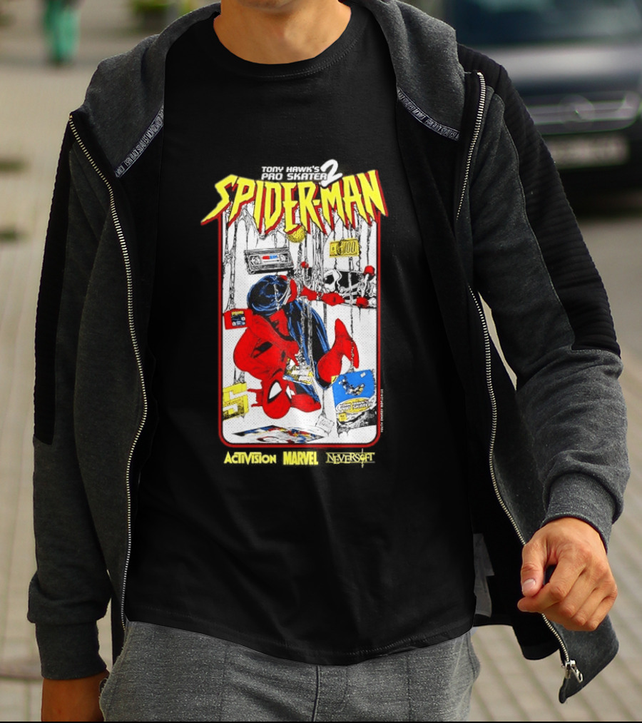 Spider Man Marvel Comics Tony Hawk's Pro Skater 2 Video Game Scene T-Shirt