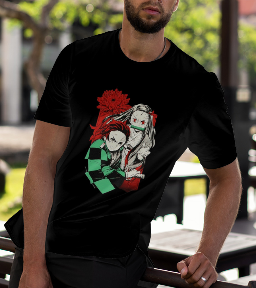 Tanjiro And Nezuko Demon Slayer Manga Red Flower T-Shirt