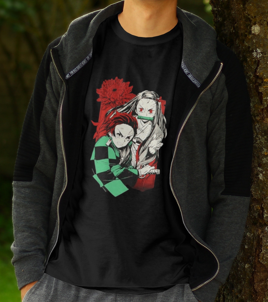 Tanjiro And Nezuko Demon Slayer Manga Red Flower T-Shirt