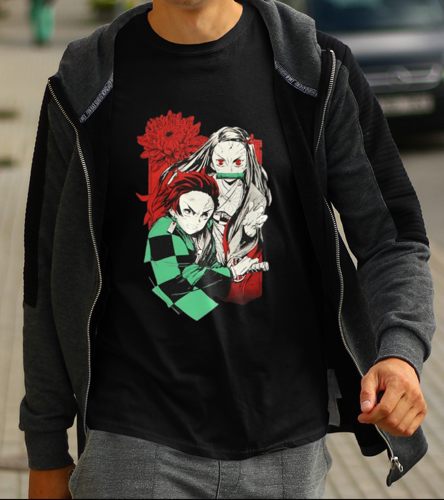 Tanjiro And Nezuko Demon Slayer Manga Red Flower T-Shirt