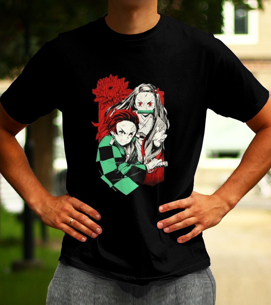 Tanjiro And Nezuko Demon Slayer Manga Red Flower T-Shirt