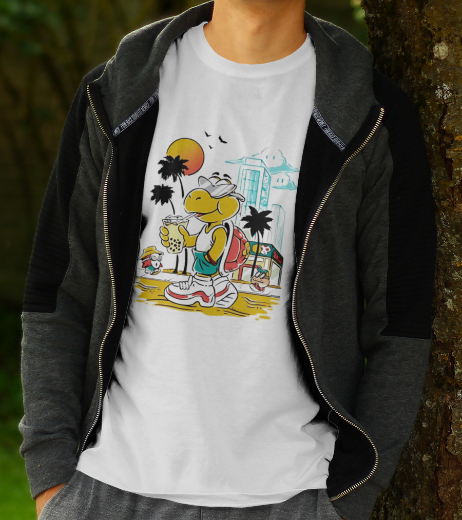 Koopa Troopa Beach Day Vibes With Bubble Tea And Palm Trees T-Shirt