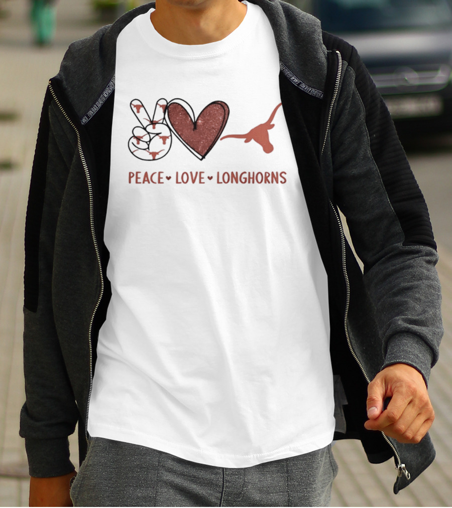 Peace Love Longhorns Hand Sign Heart Shape Texas Longhorns T-Shirt