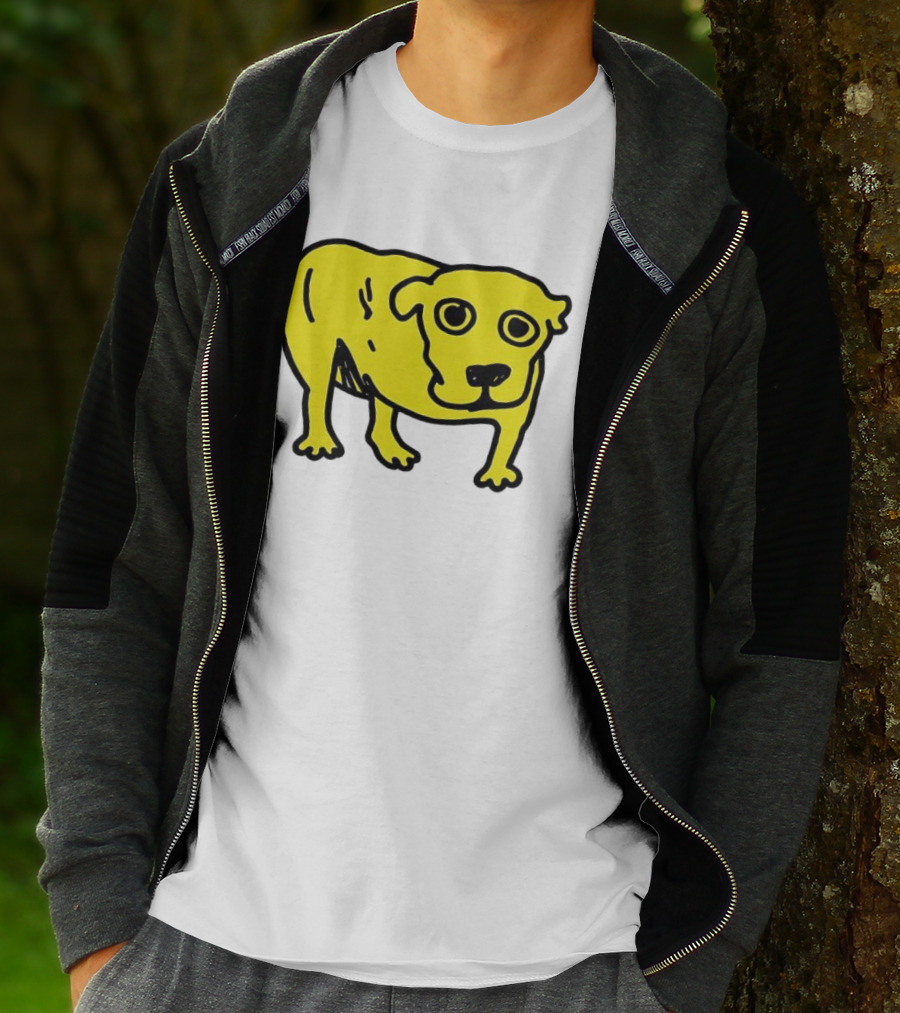 Tripod Dog Doodle Minimalist Yellow Canine Drawing T-Shirt