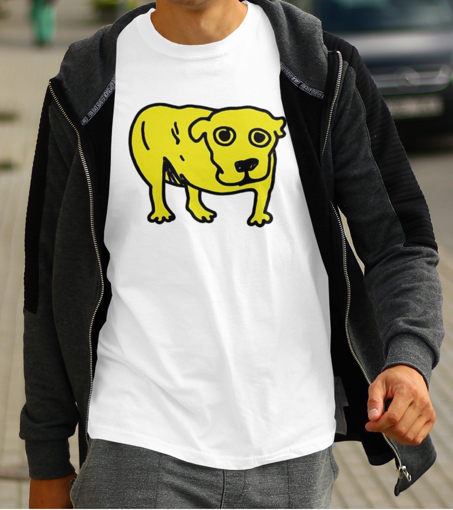 Tripod Dog Doodle Minimalist Yellow Canine Drawing T-Shirt