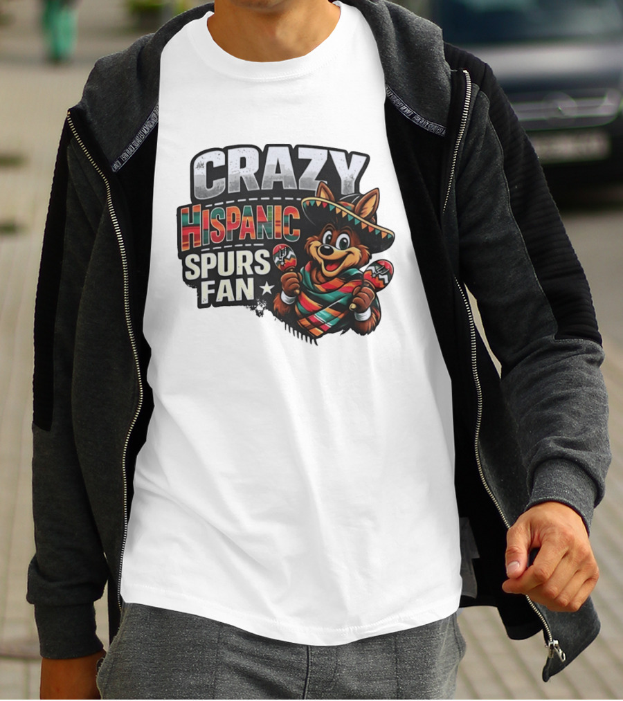 San Antonio Spurs Crazy Hispanic Spurs Fan Fiesta Coyote With Sombrero And Maracas T-Shirt