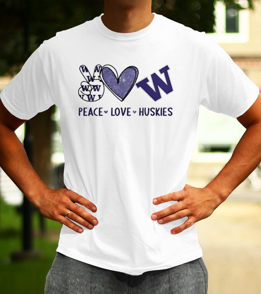 Peace Love Huskies Washington Huskies Football Hand Sign Heart Shape W T-Shirt