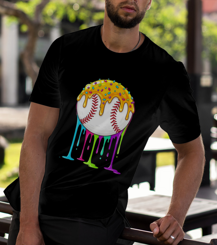Baseball Dripping Icing Candy Sprinkles Rainbow T-Shirt