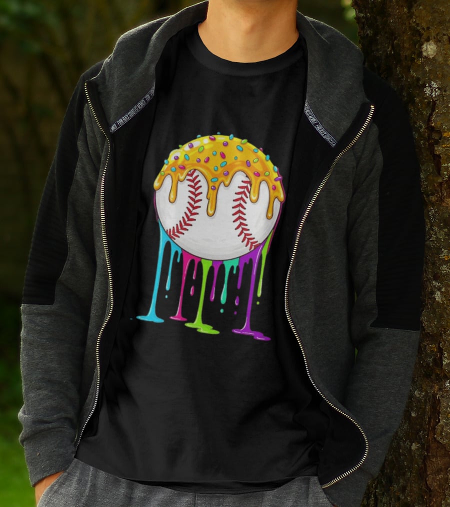 Baseball Dripping Icing Candy Sprinkles Rainbow T-Shirt