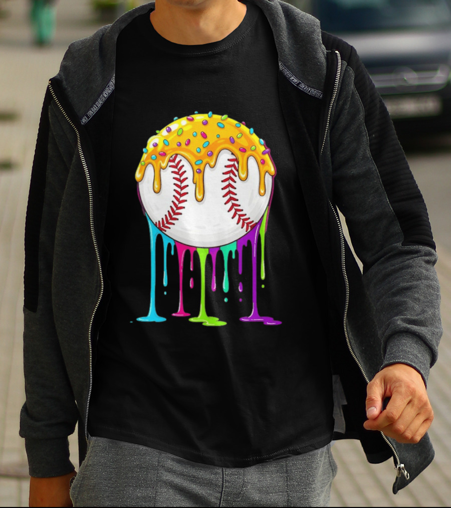 Baseball Dripping Icing Candy Sprinkles Rainbow T-Shirt