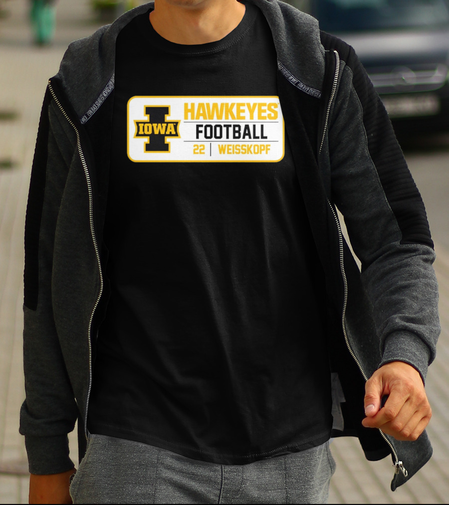 Iowa Hawkeyes Football 22 Weisskopf Black Gold T-Shirt