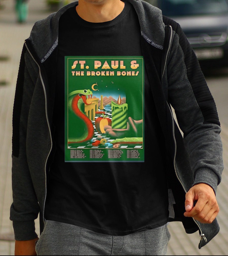 St Paul And The Broken Bones 2026 North America Tour Snake Candle Chessboard T-Shirt