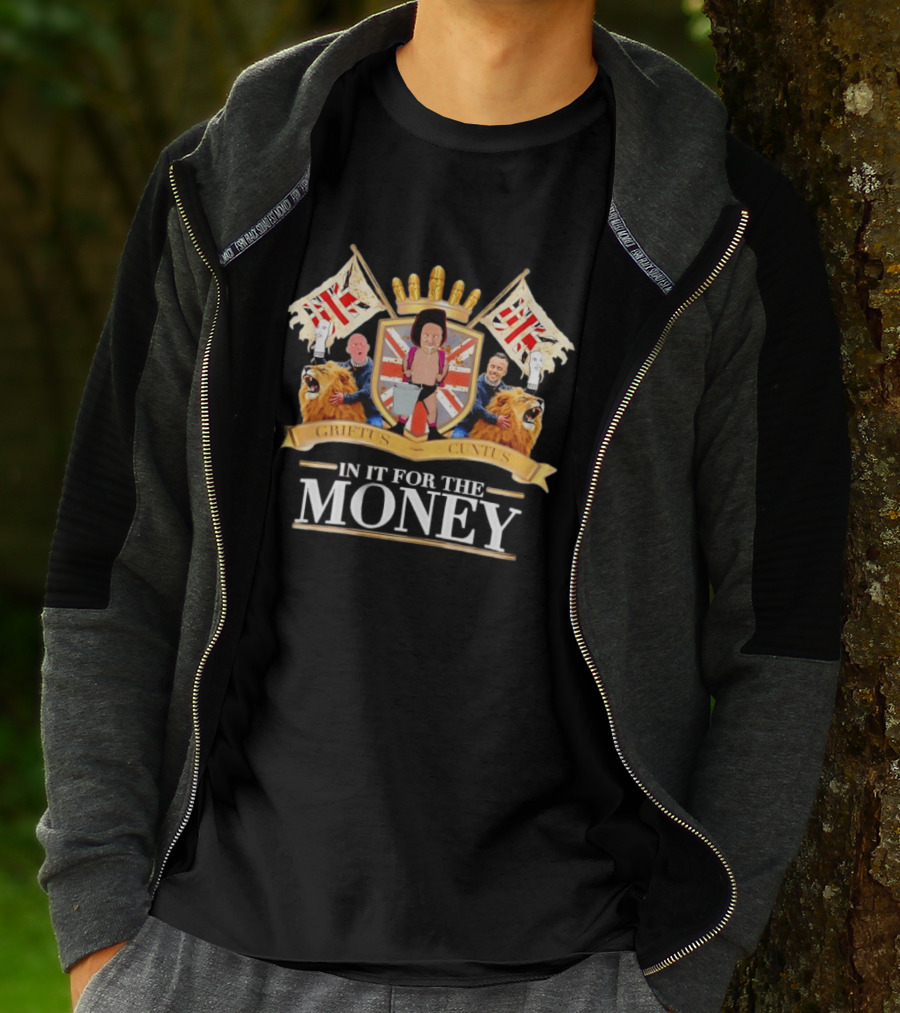 Griftus Cuntus British Flags Lions In It For The Money Crest T-Shirt