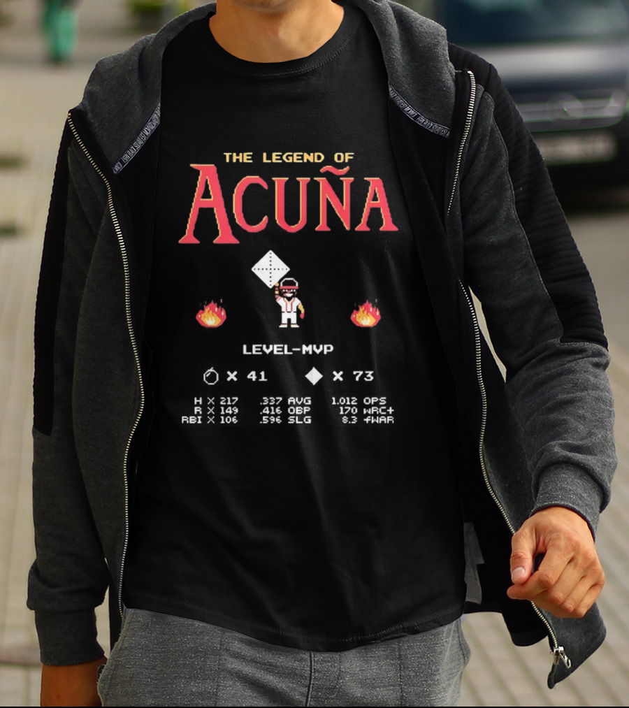 The Legend Of Acuña Jr MVP Level With Baseball Diamond And Flames T-Shirt