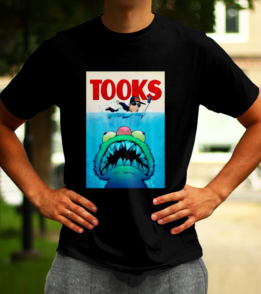 TOOKS Cartoon Giant Monster Inspired By Jaws With Diver And Cap T-Shirt