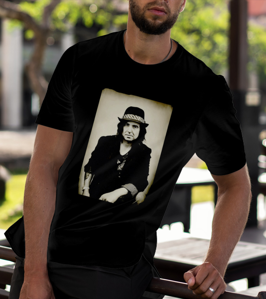 Phil Campbell Vintage Style Portrait Wearing Hat T-Shirt