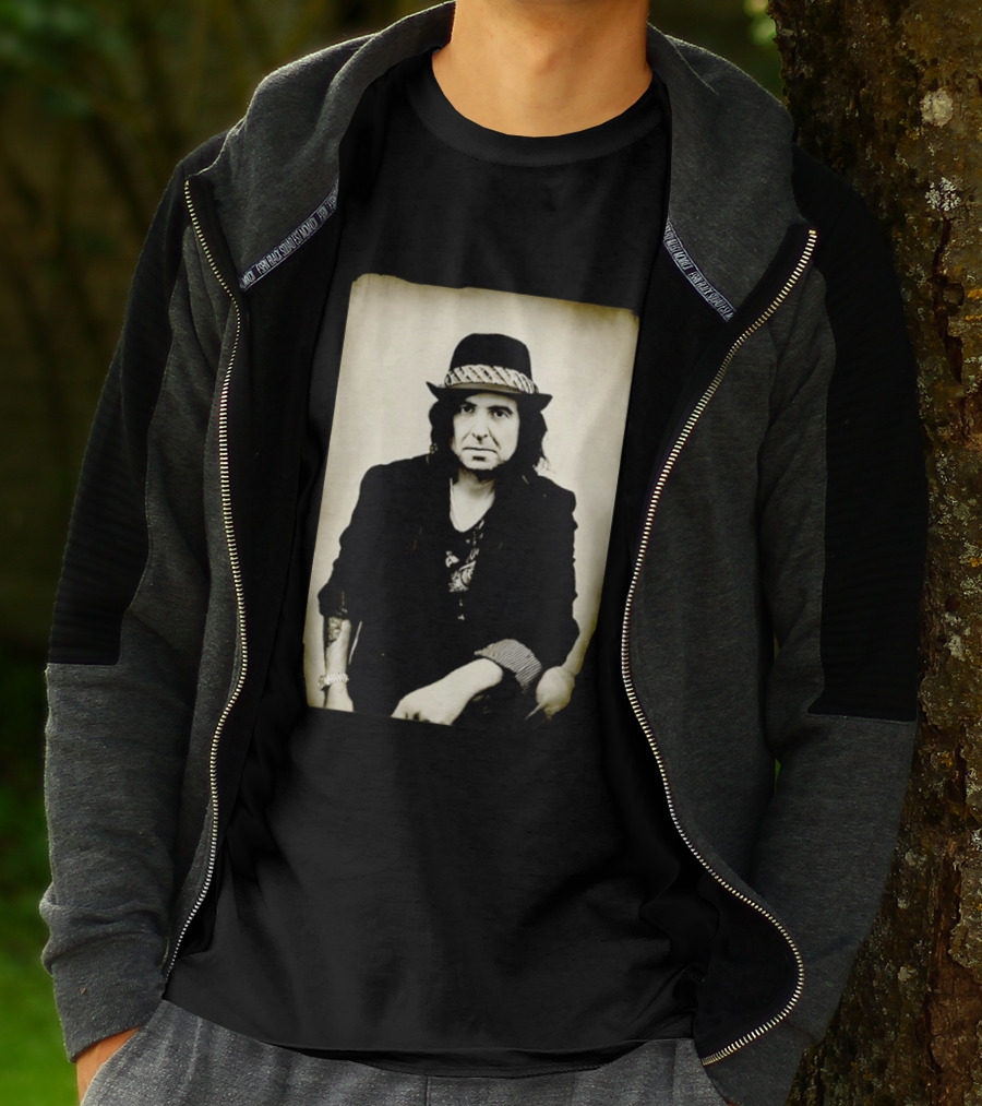 Phil Campbell Vintage Style Portrait Wearing Hat T-Shirt