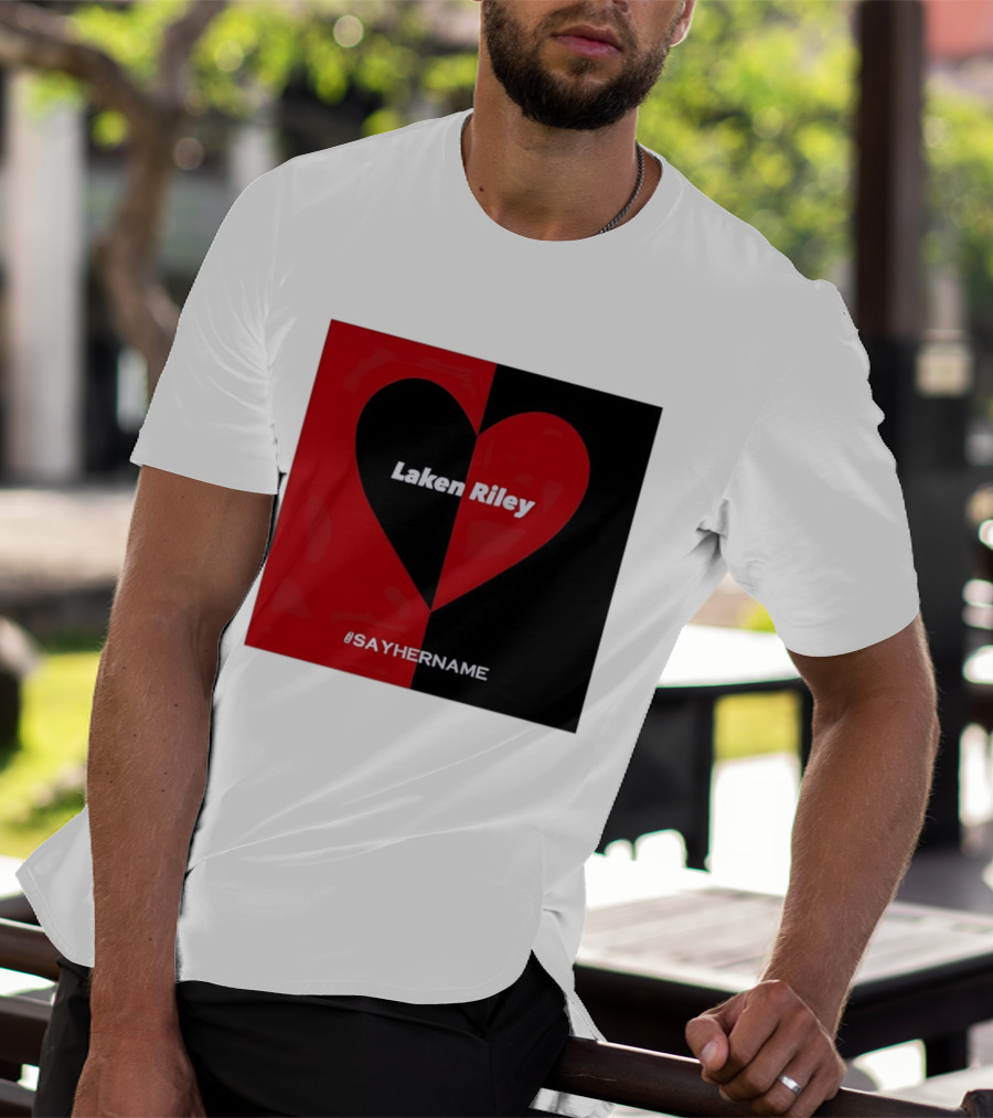 Laken Riley Heart SayHerName Red Black Heart Shape T-Shirt