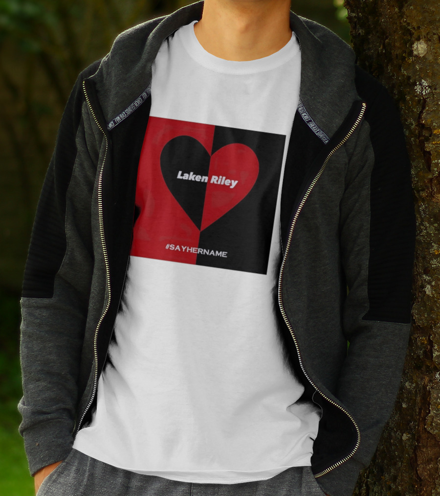Laken Riley Heart SayHerName Red Black Heart Shape T-Shirt