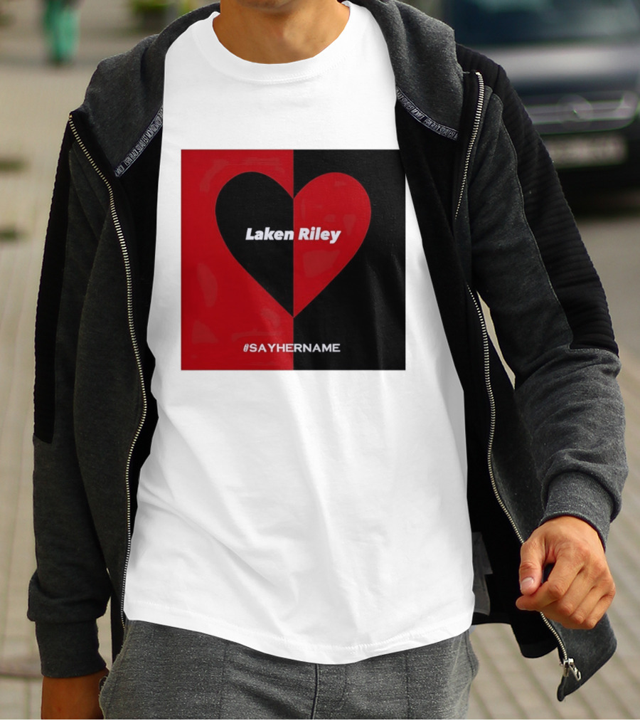 Laken Riley Heart SayHerName Red Black Heart Shape T-Shirt